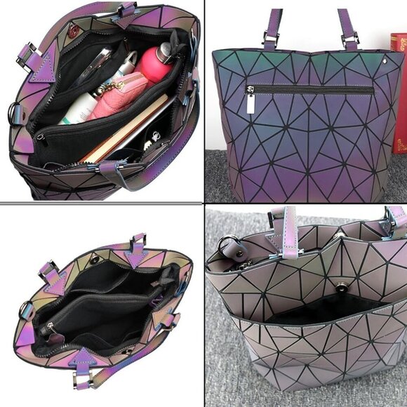 Womens Faux Leather Geometric Purse Top Handle Satchel Bag Ladies main image 4